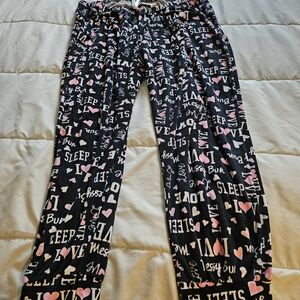 Bobbie Brooks Black Joggers with Pink & White Sleep Print